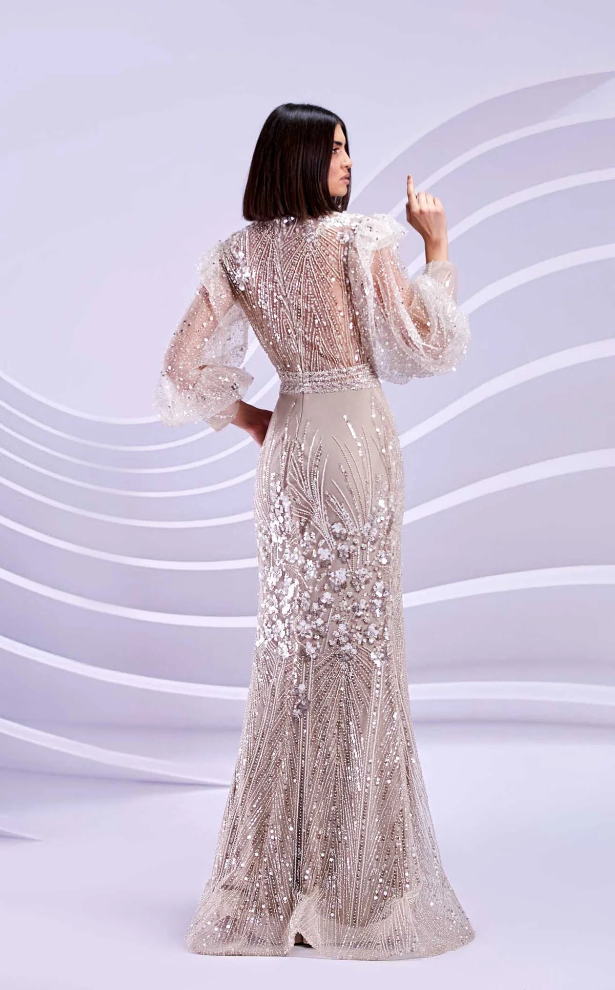 Turtle Neckline Embellished Long Mermaid Dress by Modessa Couture - Azyaa Noor