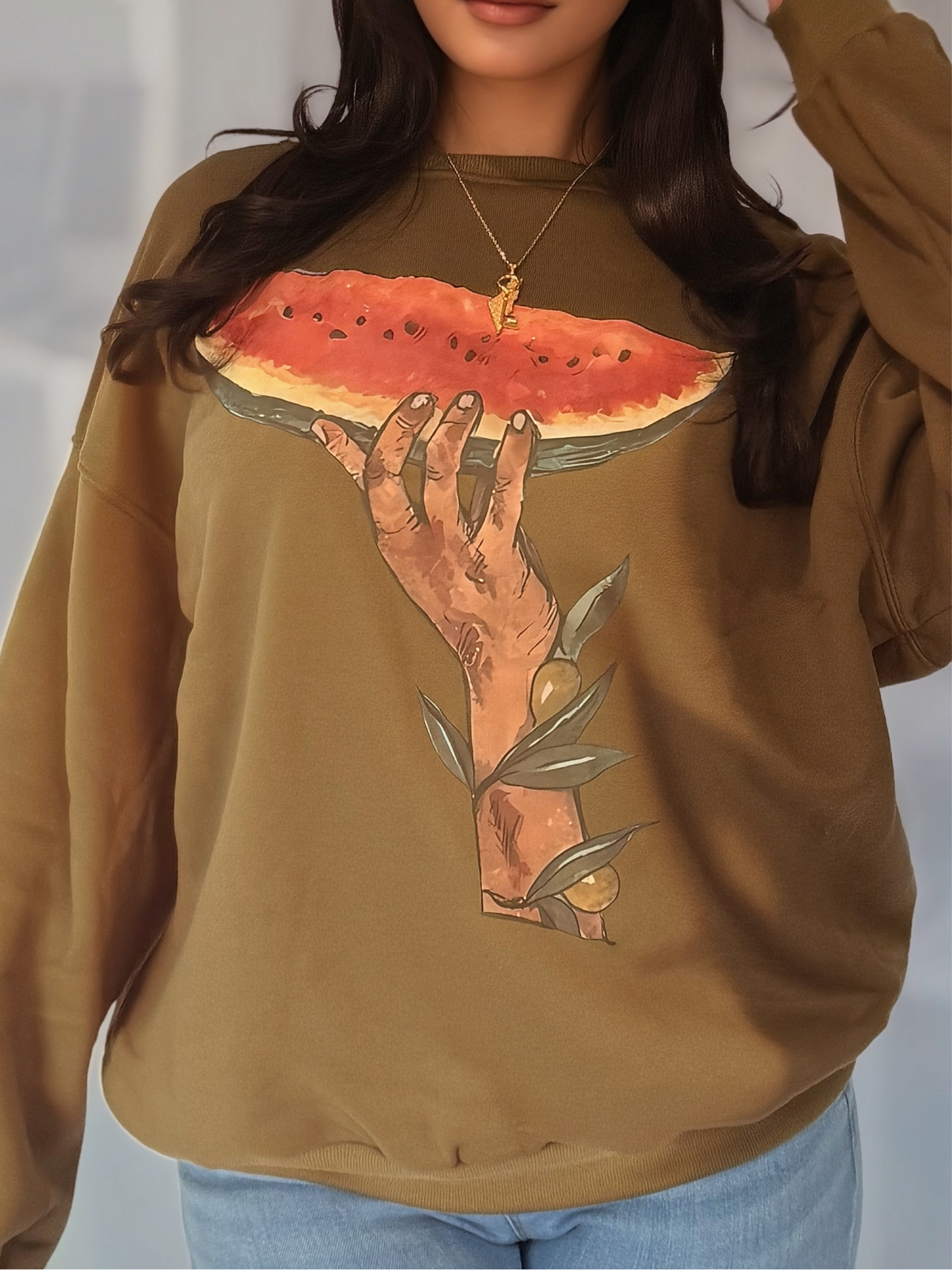 Fruit of the Land Olive Green Sweatshirt for Nature Lovers