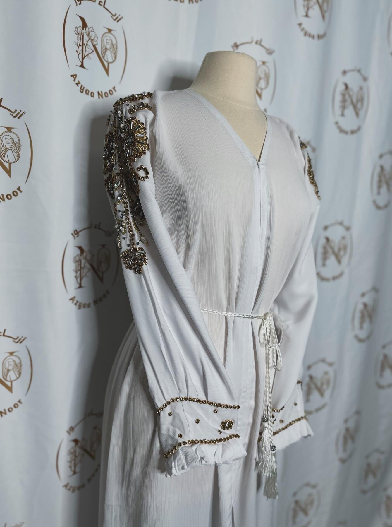 White Sequin Abaya - Azyaa Noor