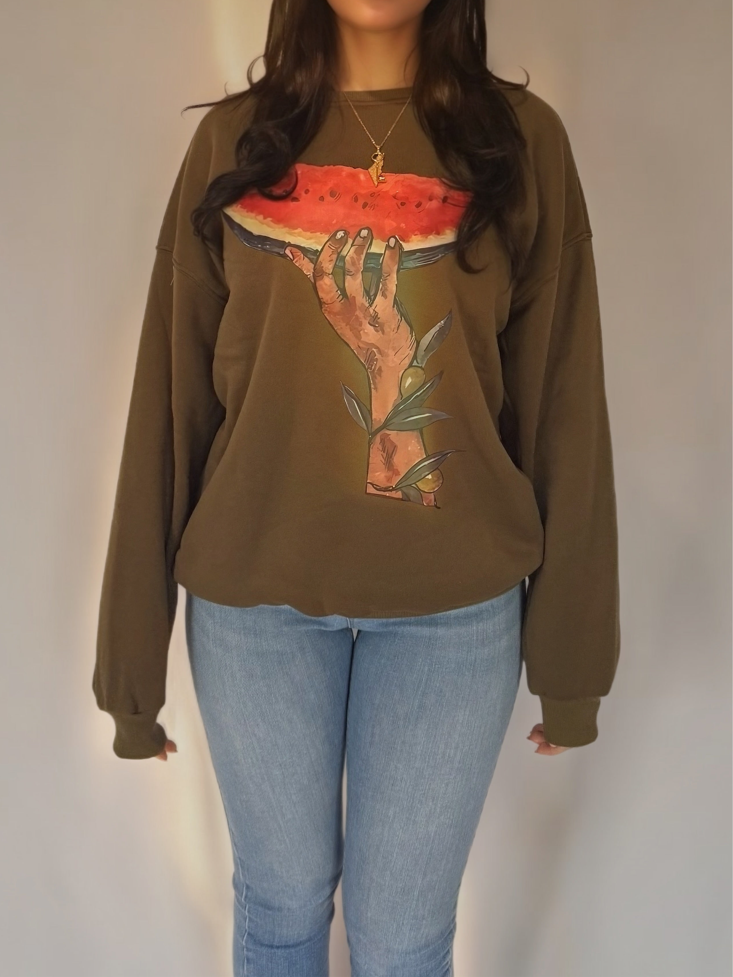 Fruit of the Land Olive Green Sweatshirt for Nature Lovers