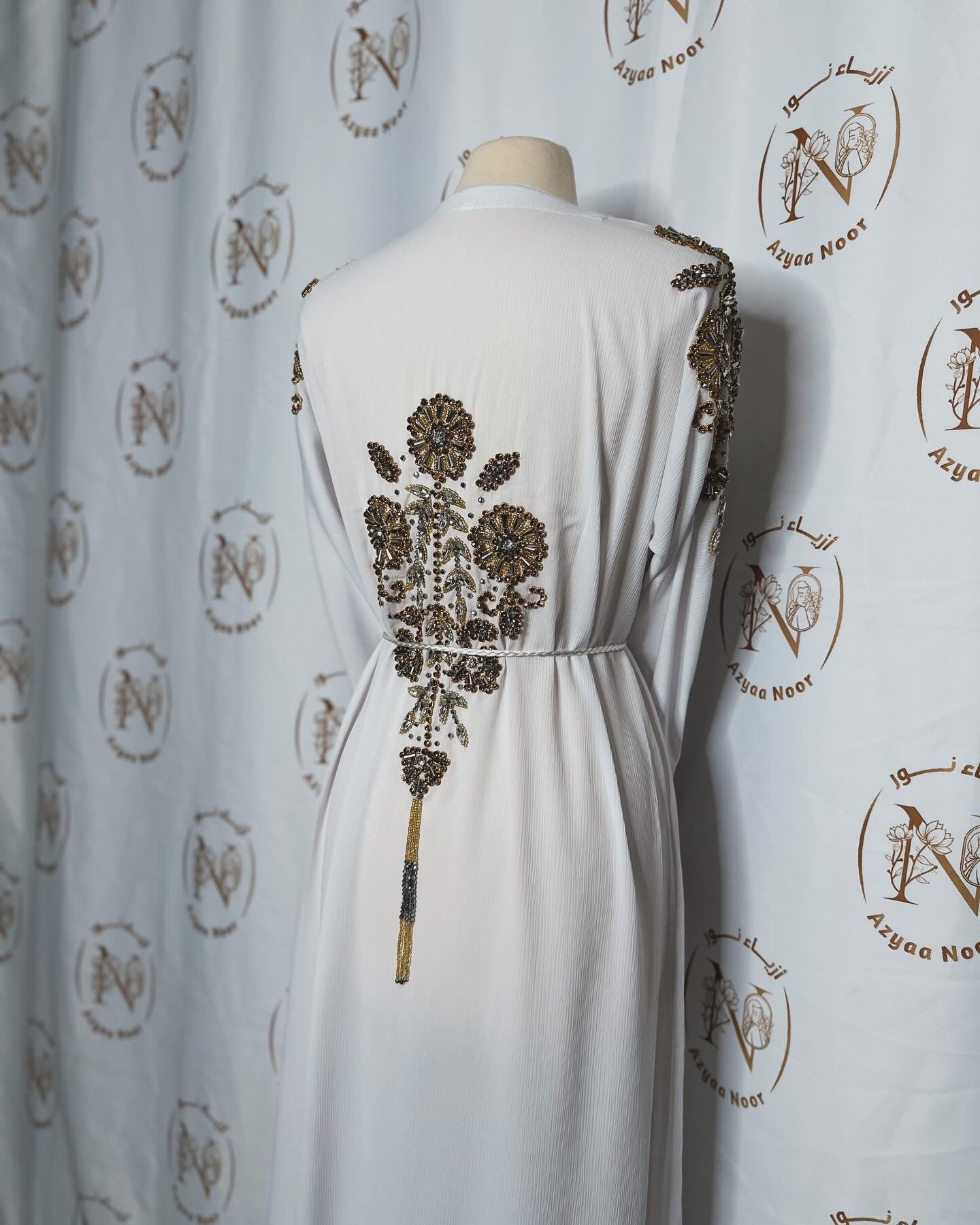 White Sequin Abaya - Azyaa Noor